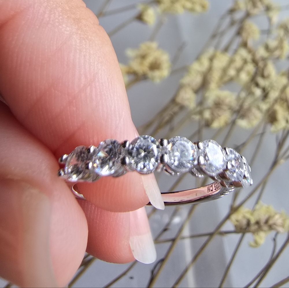 Sterling Silver Half Eternity Ring Size 5.5 | Stackable Band | Minimalist - Picture 4 of 5